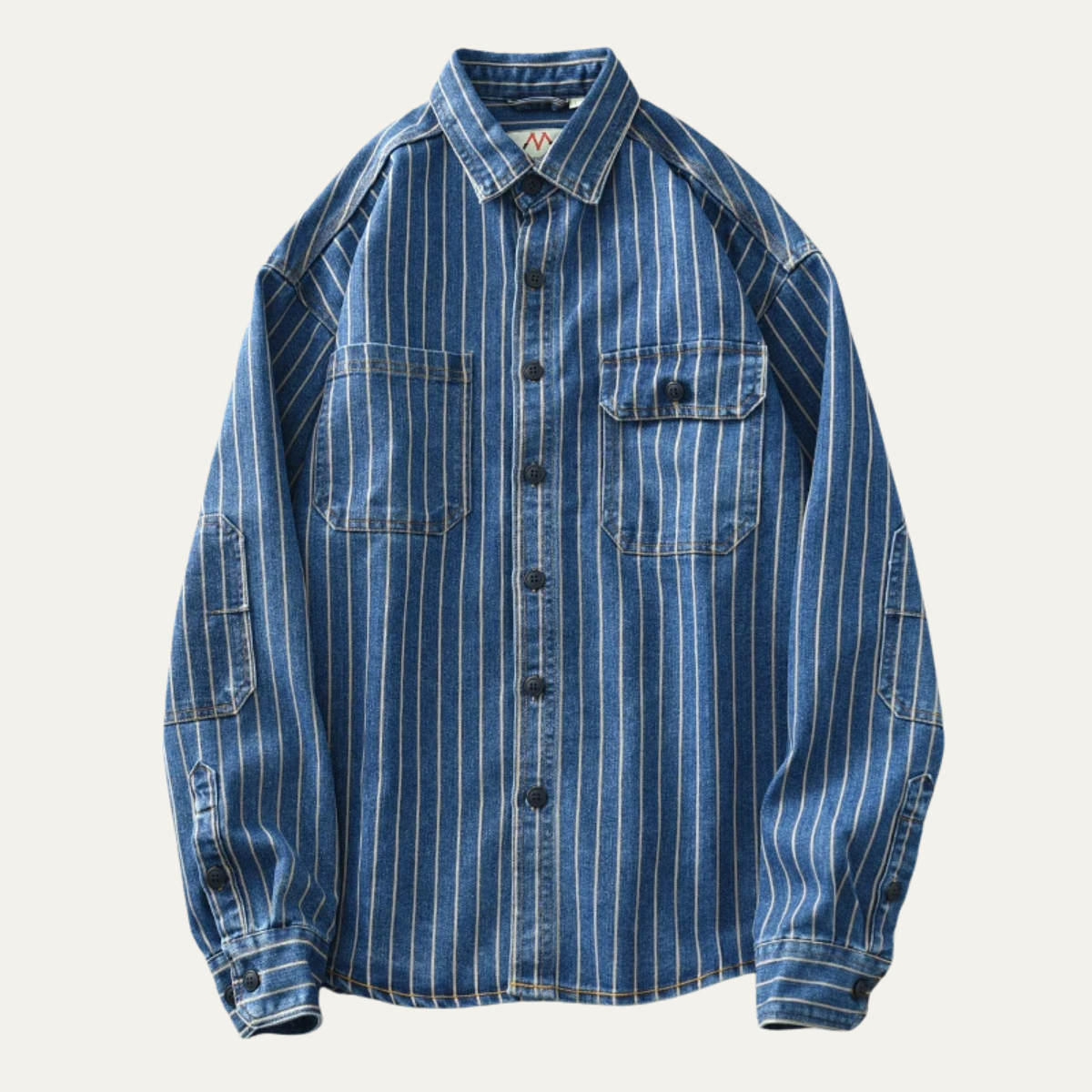 The Oakcrest Men’s Vintage Washed Vertical Stripe Denim Shirt Jacket – Light Blue