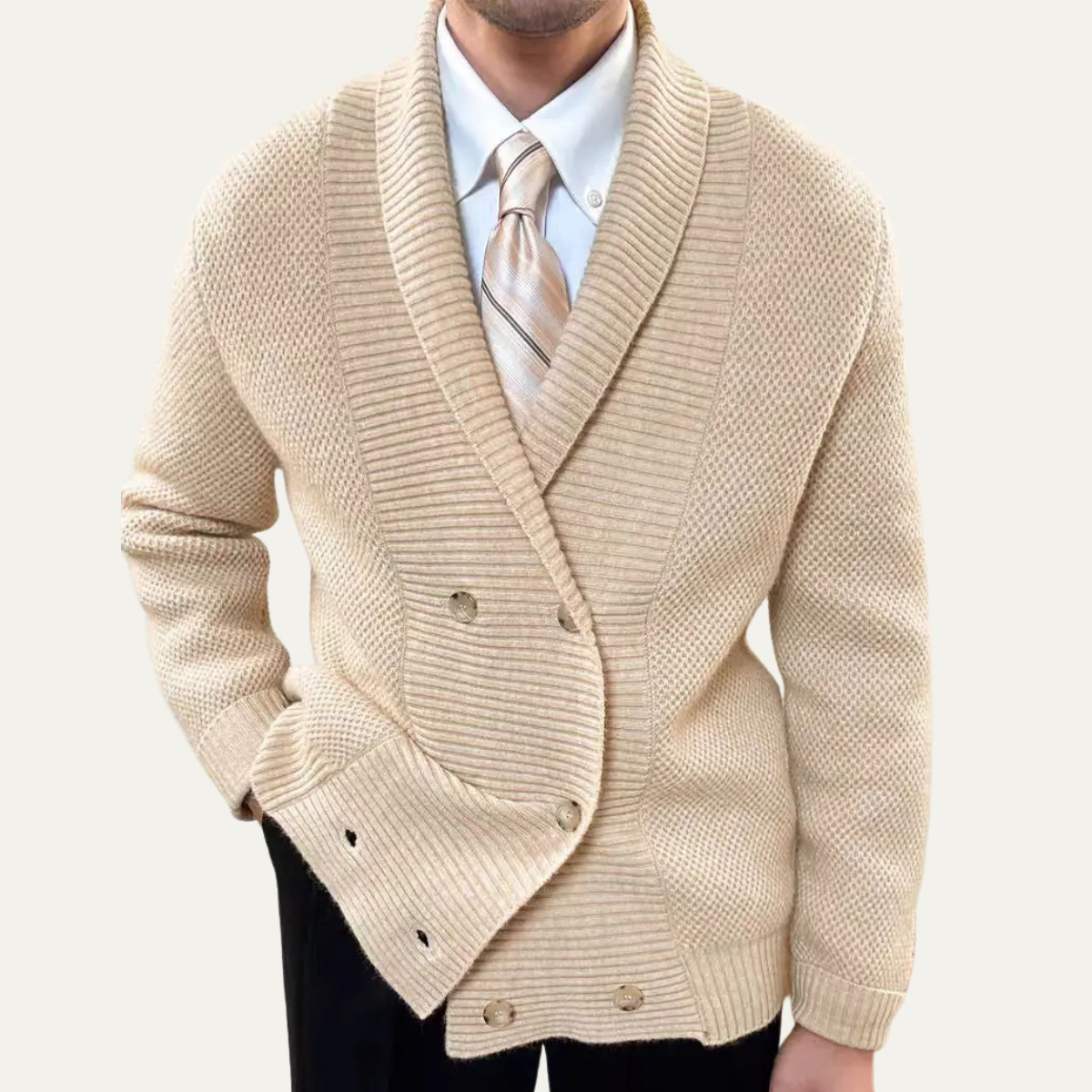 The Woodhurst Men's Chunky Knit Shawl Collar Double Breasted Cardigan