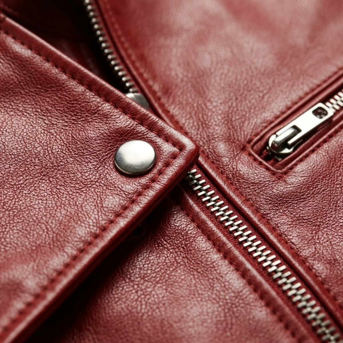 Men's Leather Jacket Burgundy Zip Up