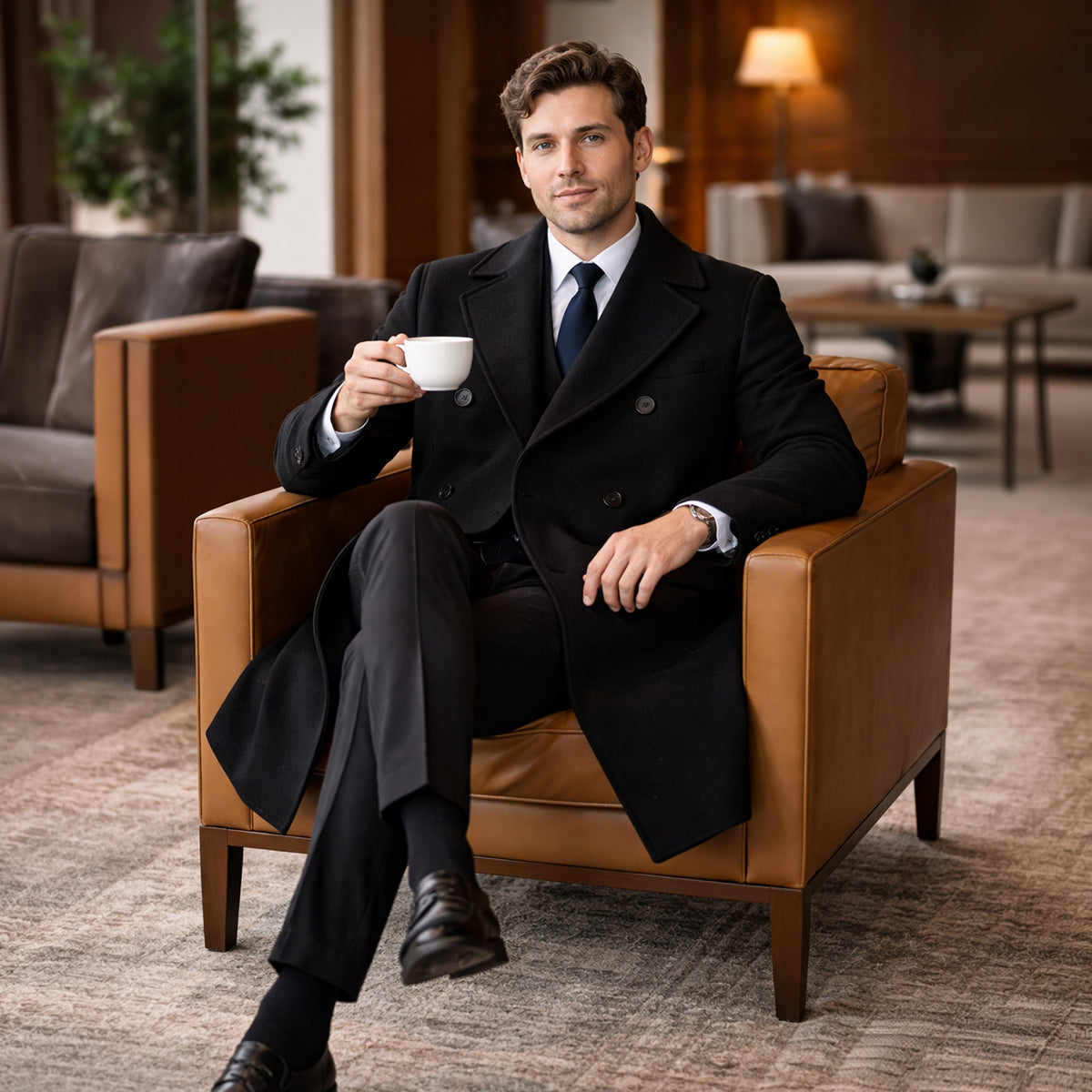 The Ravello Men’s Elegant Long Double Breasted Trench Coat