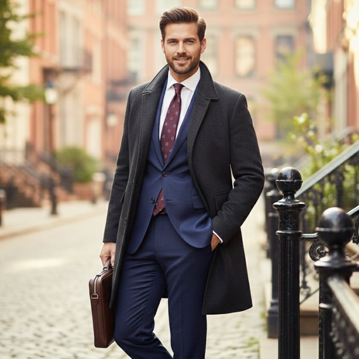 The Alderney Men's Elegant Warm Long Wool Blend Coat
