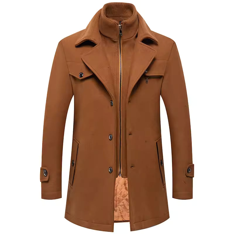 The Hamptons Men’s Casual Stand Collar Wool Blend Long Coat