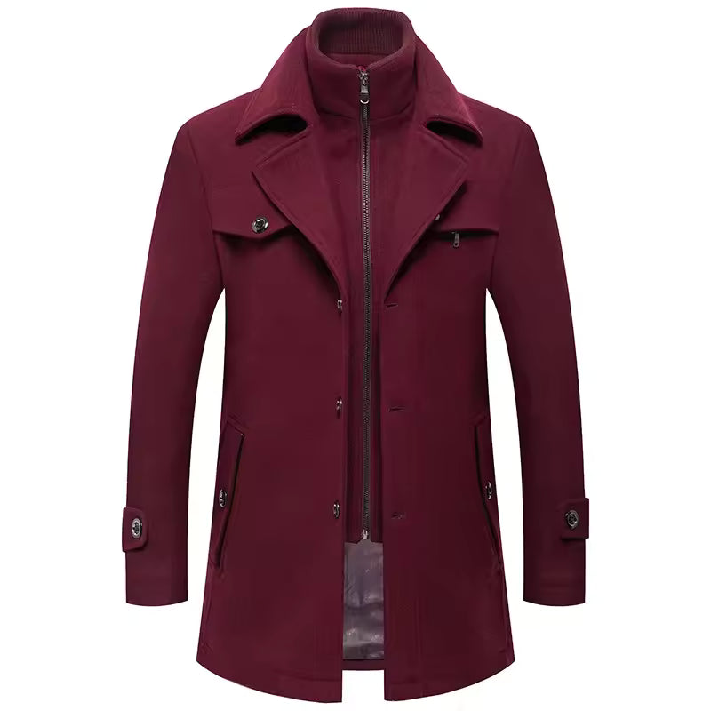 The Nantucket Men’s Warm Stand Collar Wool Blend Long Coat