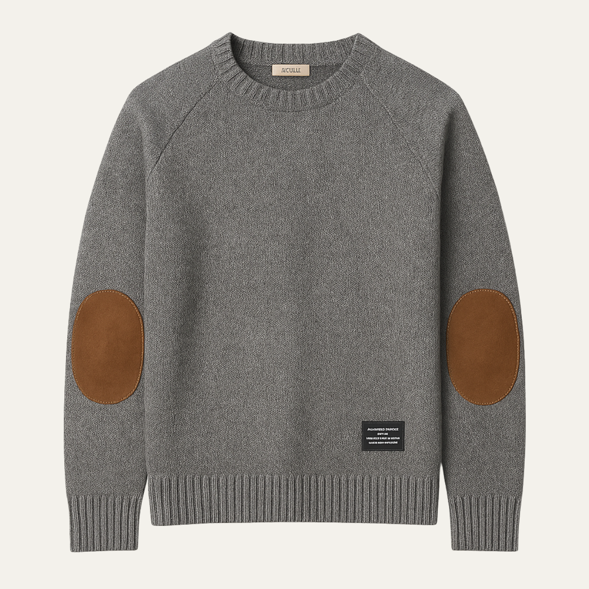 The Porta Romana Men's Knitted Crew Neck Sweater with Elbow Patches