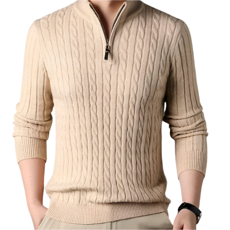 The Wells Cable-knit Quarter Zip Sweater