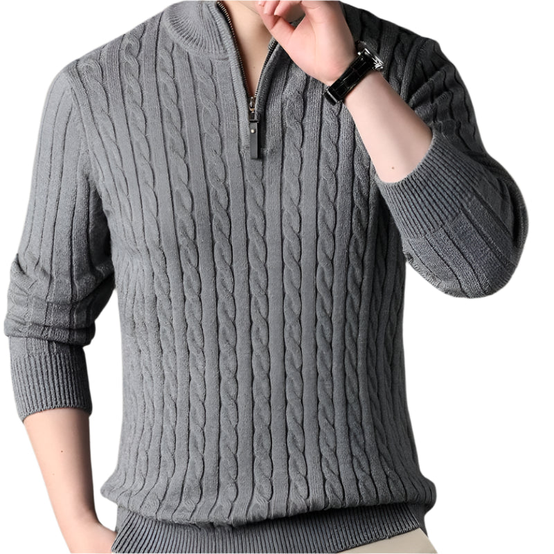 The Wells Cable-knit Quarter Zip Sweater