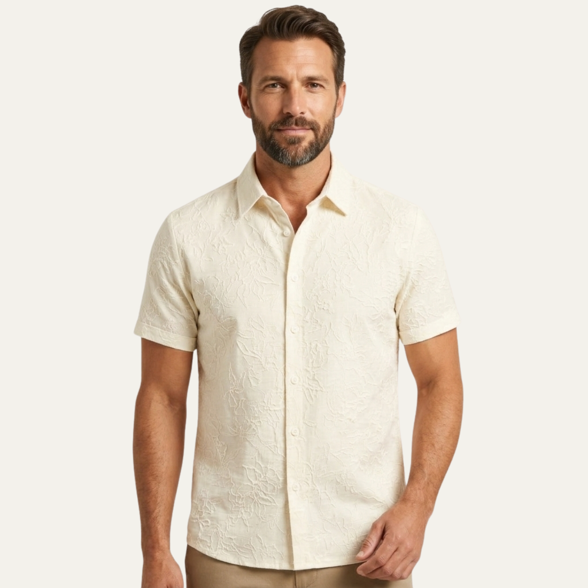 The Silverbrook Hill Men’s Ivory Textured Button Up Shirt