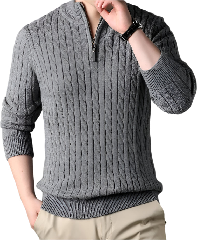 The Wells Cable-knit Quarter Zip Sweater