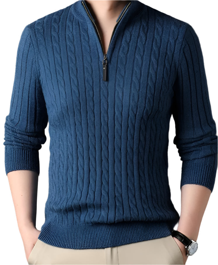 The Wells Cable-knit Quarter Zip Sweater
