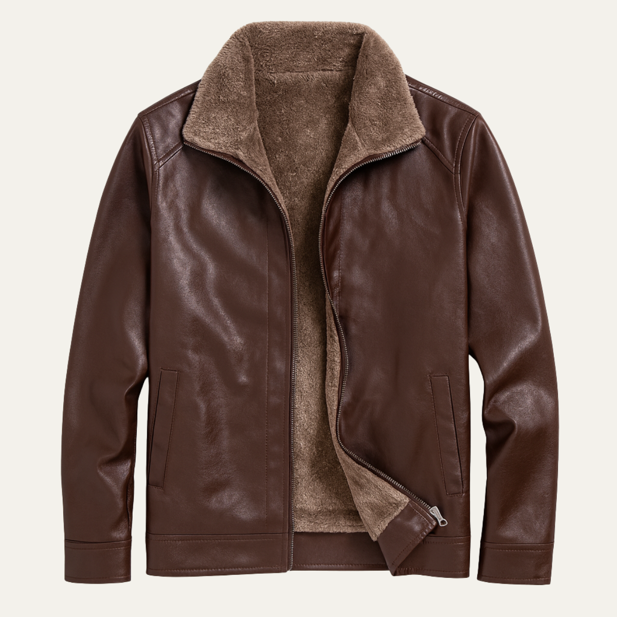 The Rosehill Men’s Classic Soft Fleece Lined Zip Up Coat Leather Jacket