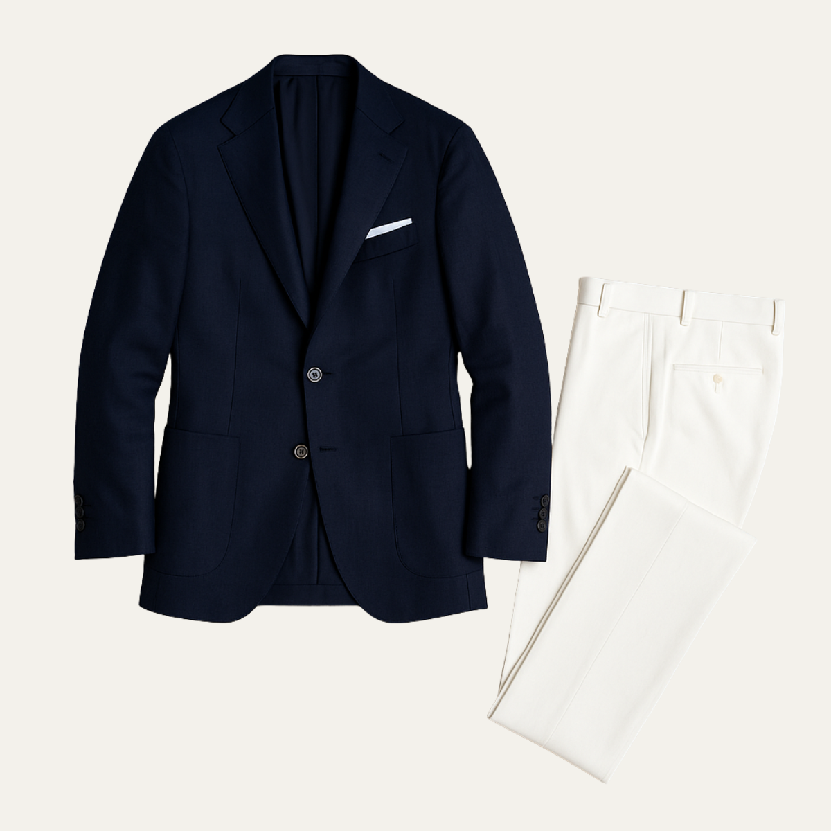 The Viareggio Men’s Two Piece Suit – Notch Lapel Single Breasted Jacket with White Pants