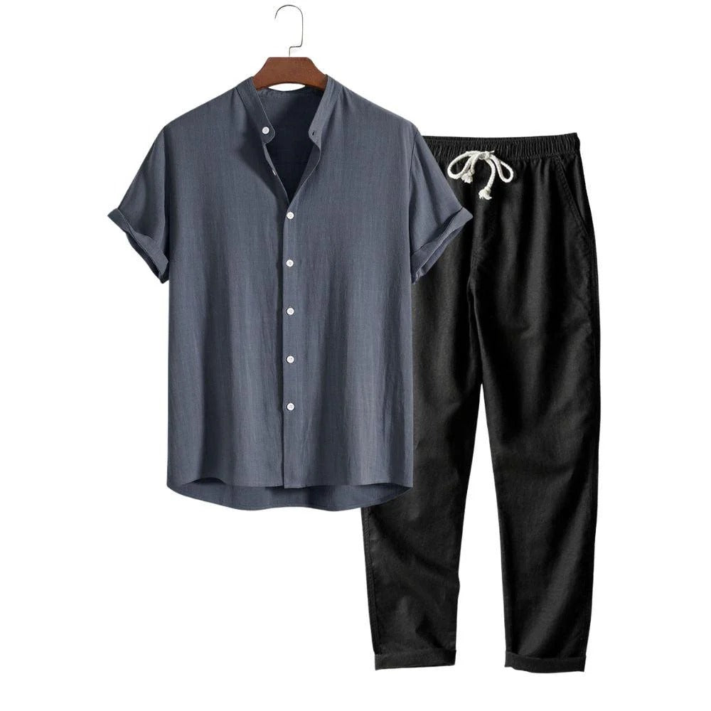 The Danville Men's Linen Collar Shirt & Drawstring Trousers Set