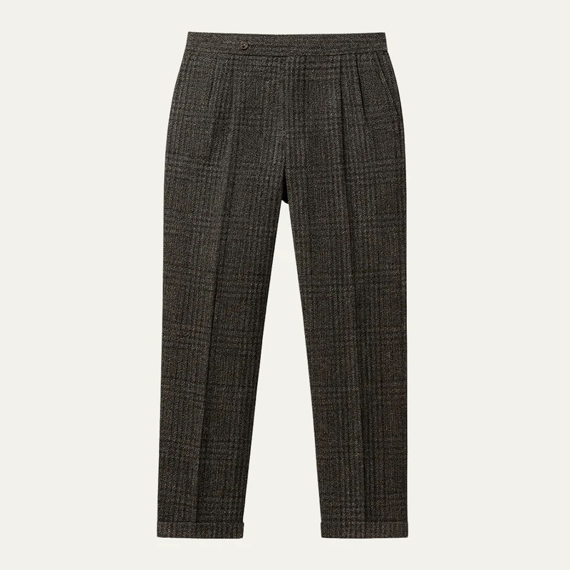 The Berrima Men’s Smart Casual Tweed Check Tailored Dress Pants – Black