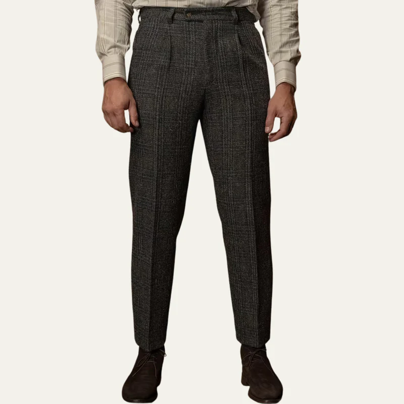 The Berrima Men’s Smart Casual Tweed Check Tailored Dress Pants – Black