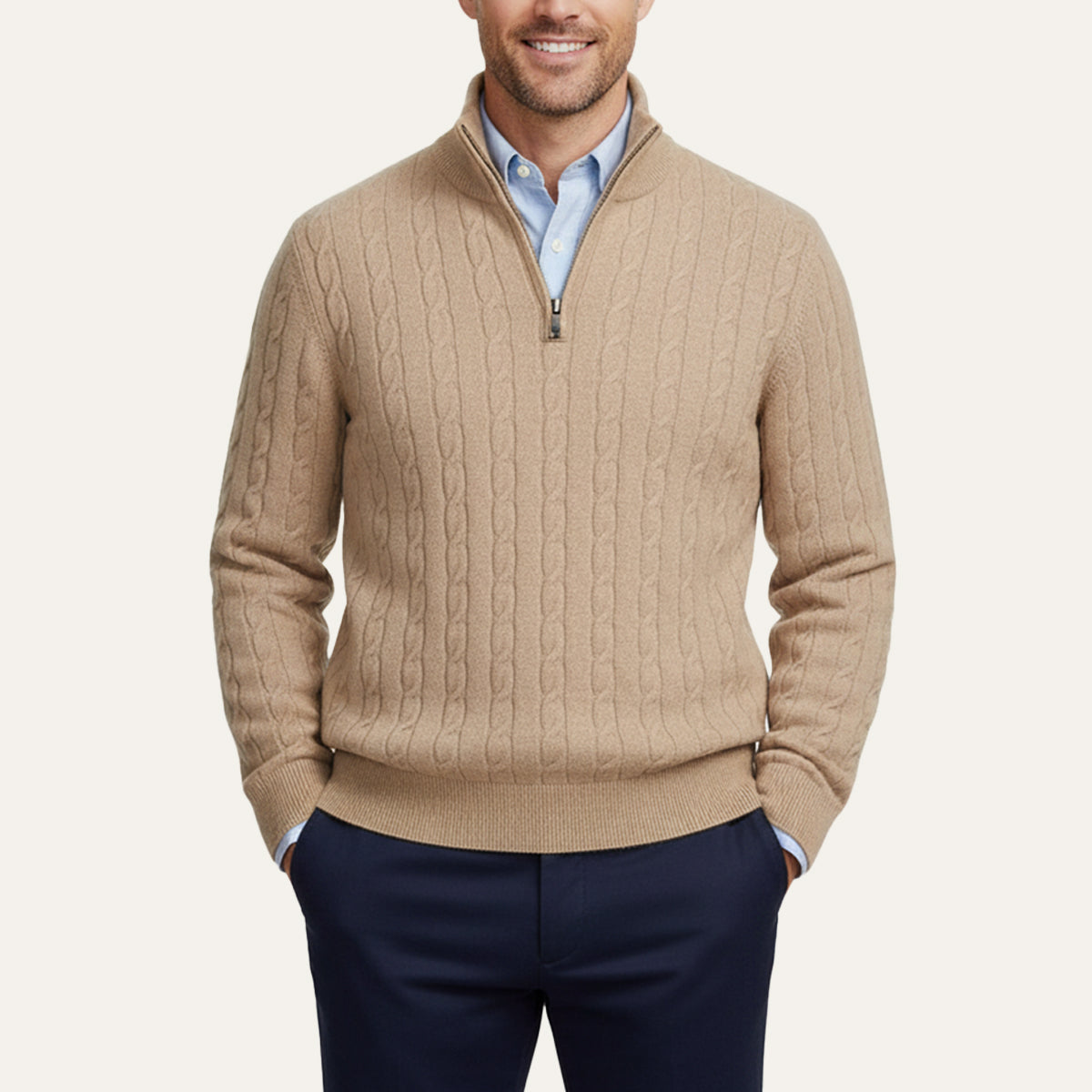 The St. Moritz Cable Knit Zipper Sweater for Men - Old Money Style