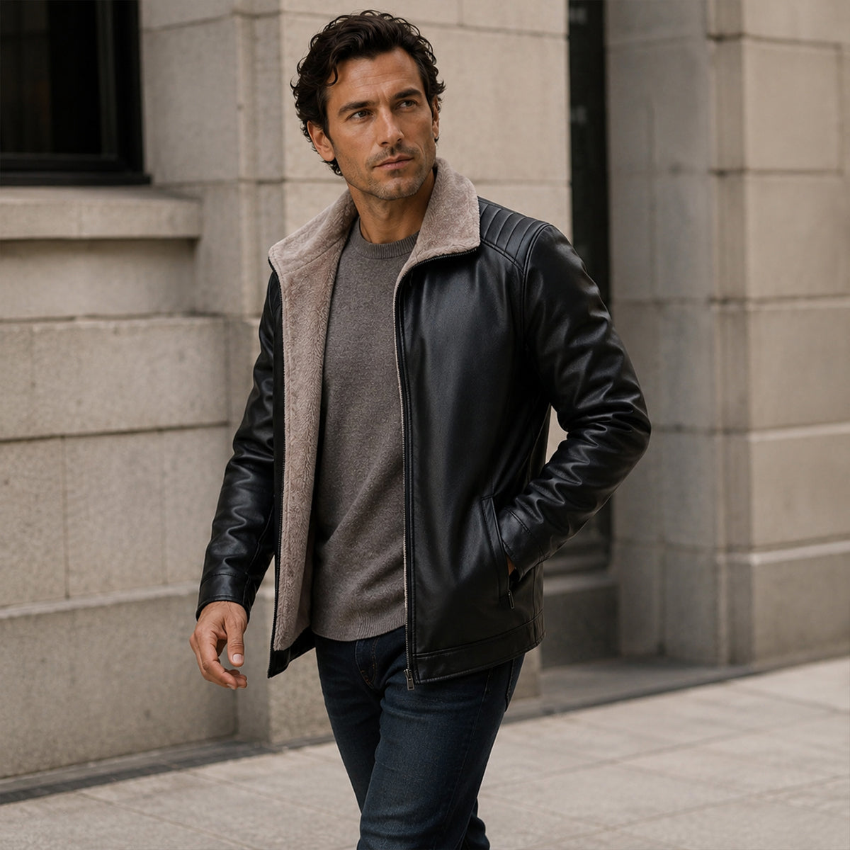 The Pantelleria Men’s Winter Fleece Lined Leather Jacket