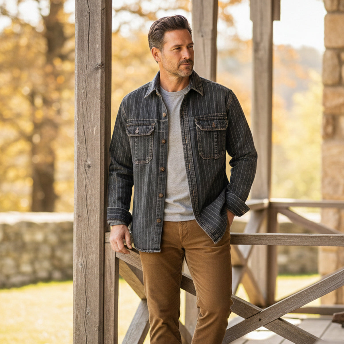 The Riverhill Men’s Retro Striped Denim Shirt Jacket