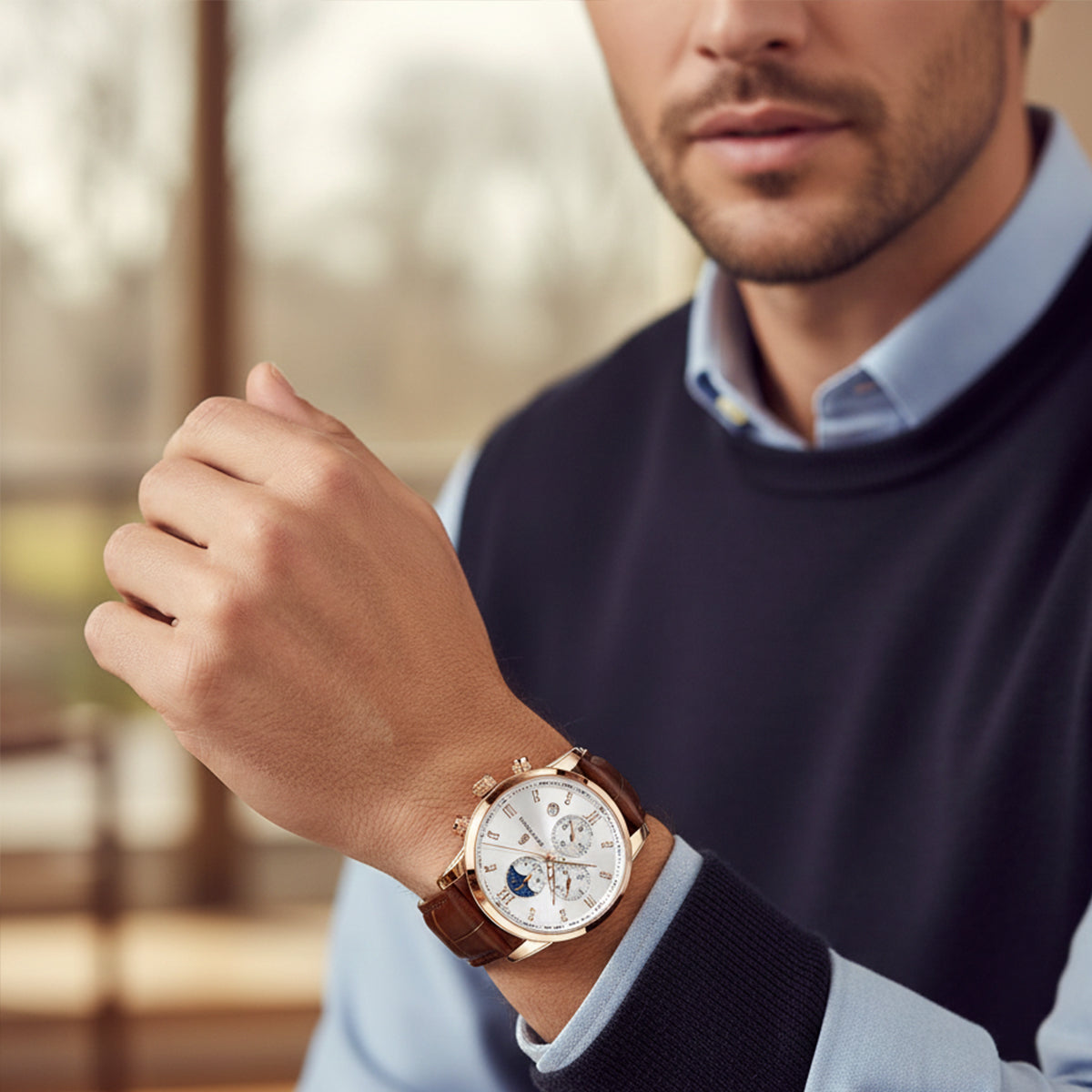 The Geneva Men's Luxury Quartz Chronograph Watch – Premium Leather Strap