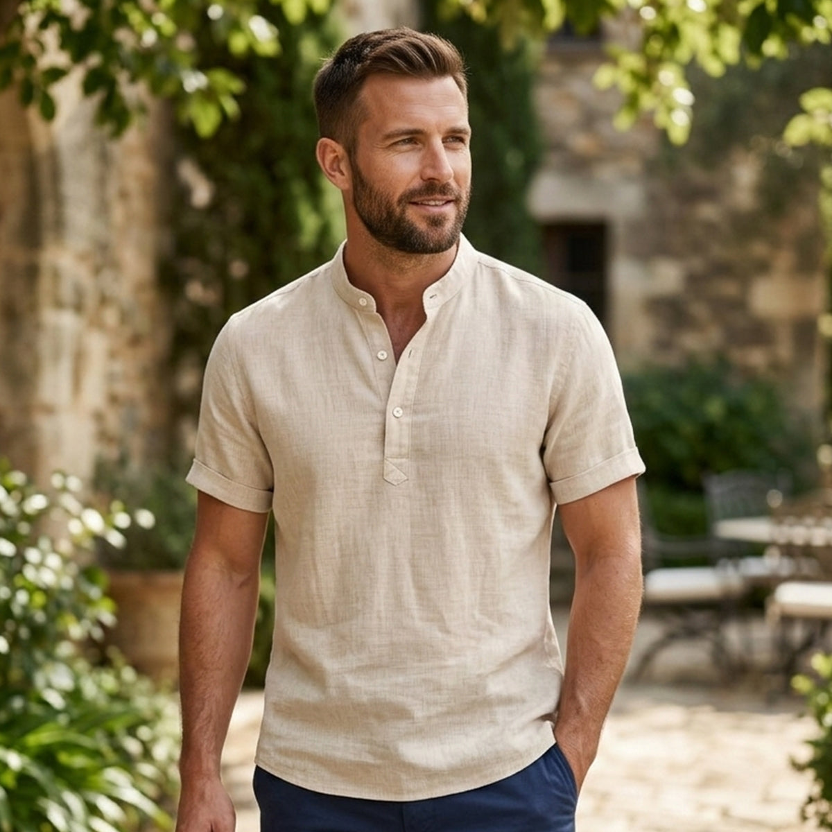 The Meadowbrook Ridge Men's Lightweight Linen Summer Trendy Button Up Shirt