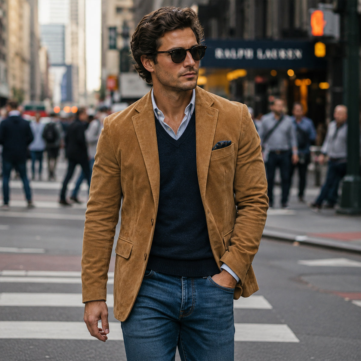 The Policoro Men’s Single Breasted Suede Blazer with Notched Lapel - Wedding Guest