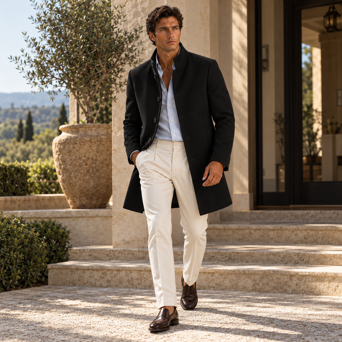 The Monarch Men’s Single Breasted Stand Collar Overcoat