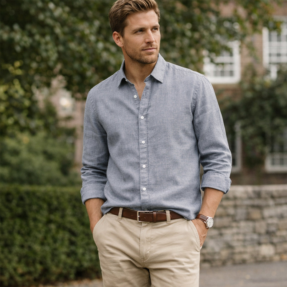 The Willowcrest Park Men's Lightweight Linen Summer Casual Button Up Shirt