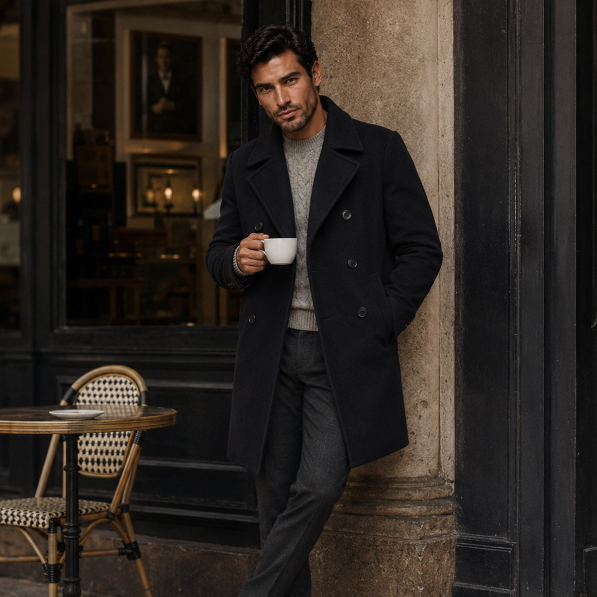 The Buckingham Men’s Warm Winter Double Breasted Wool Peacoat – Black