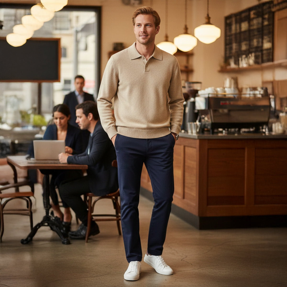 The Four Seasons Men’s Cashmere Buttoned Polo Knit Sweater