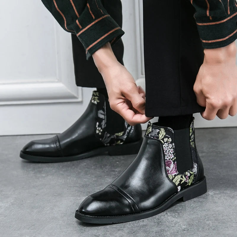 The Point Loma Men's Elastic Sides Embroidered Chelsea Boots