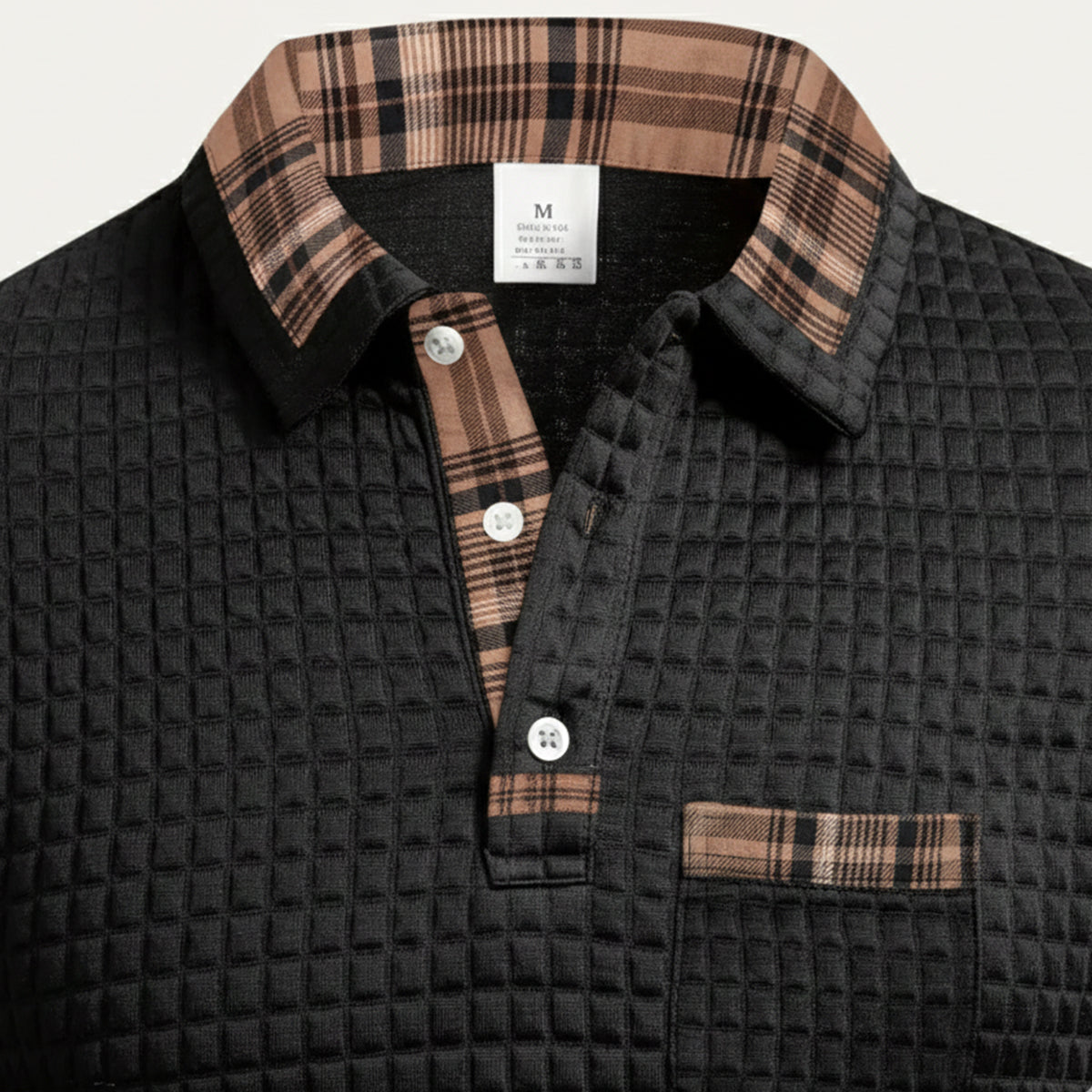 The Saturnia Men’s Waffle Knit Polo Sweater with Plaid Collar
