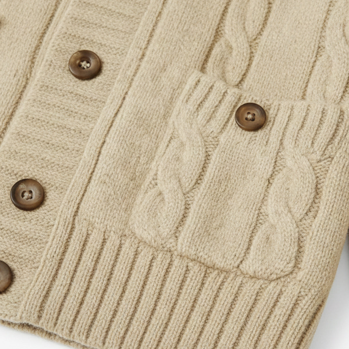 The Carlton Men’s Beige Cable Knit Merino Wool Cardigan