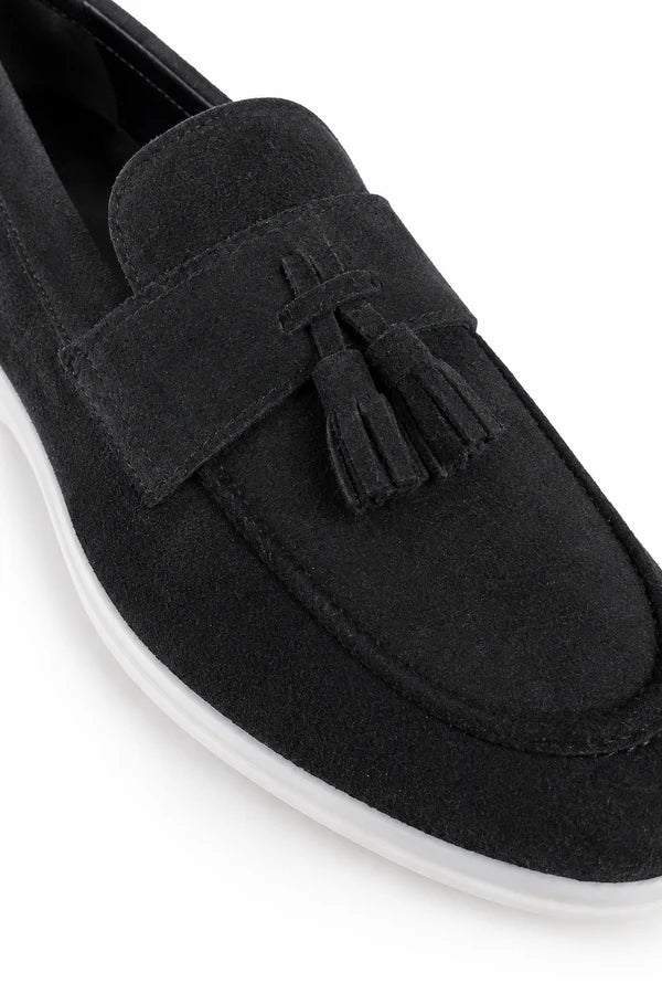The Prescott Men's Suede Tassel Slip On Loafers - Black