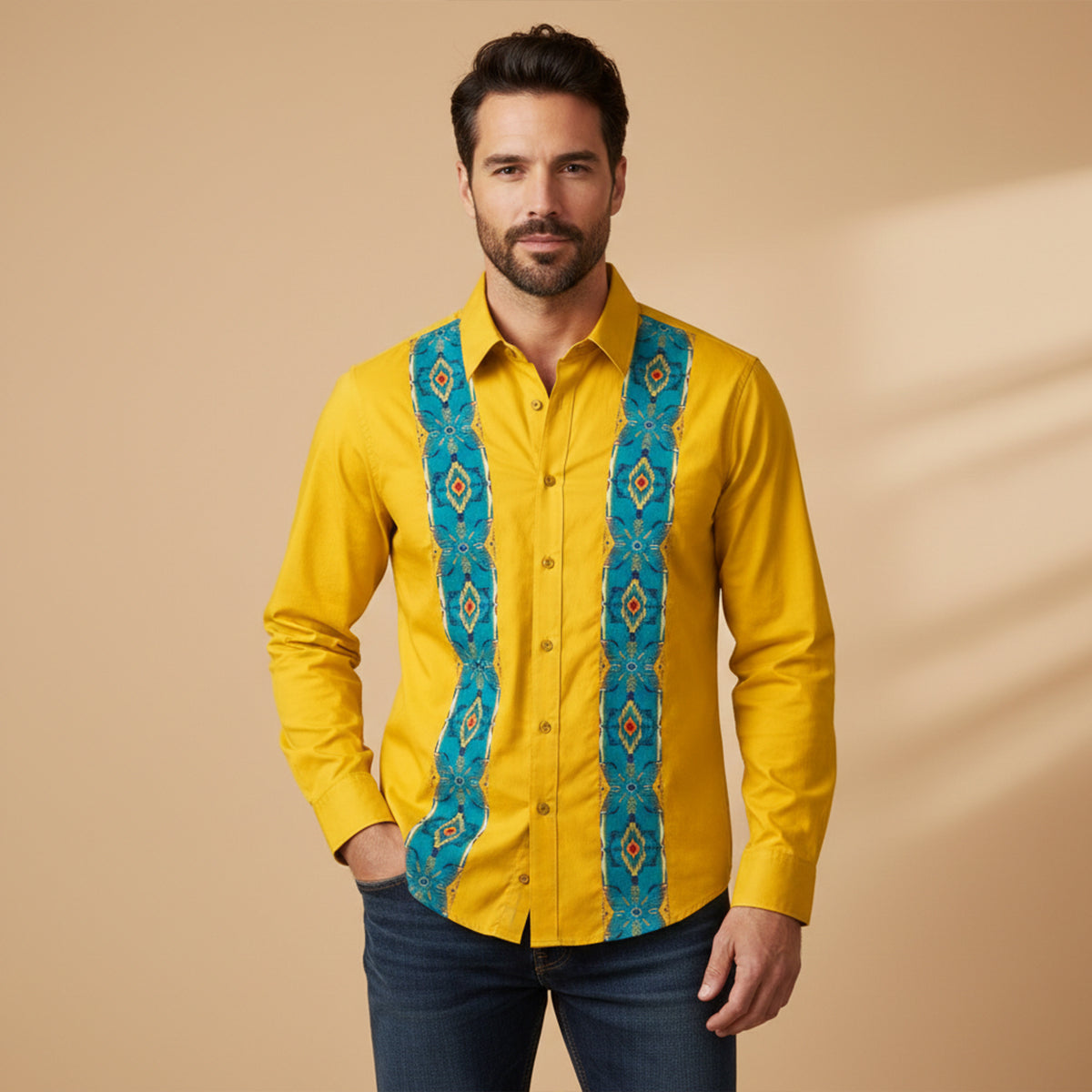 The Linfield Men’s Two Tone Patchwork Western Trendy Denim Shirt