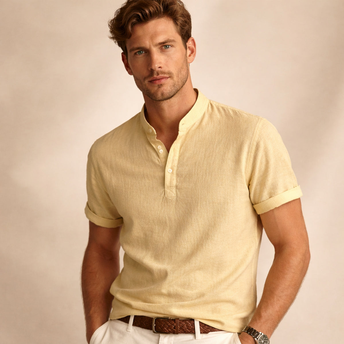 The Meadowbrook Ridge Men's Lightweight Linen Summer Trendy Button Up Shirt