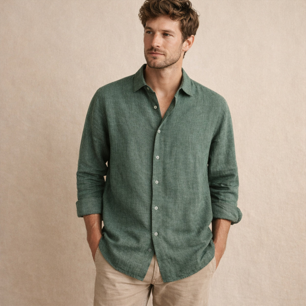 The Meadowfall Men’s Casual Loose Fit Linen Button Up Shirt