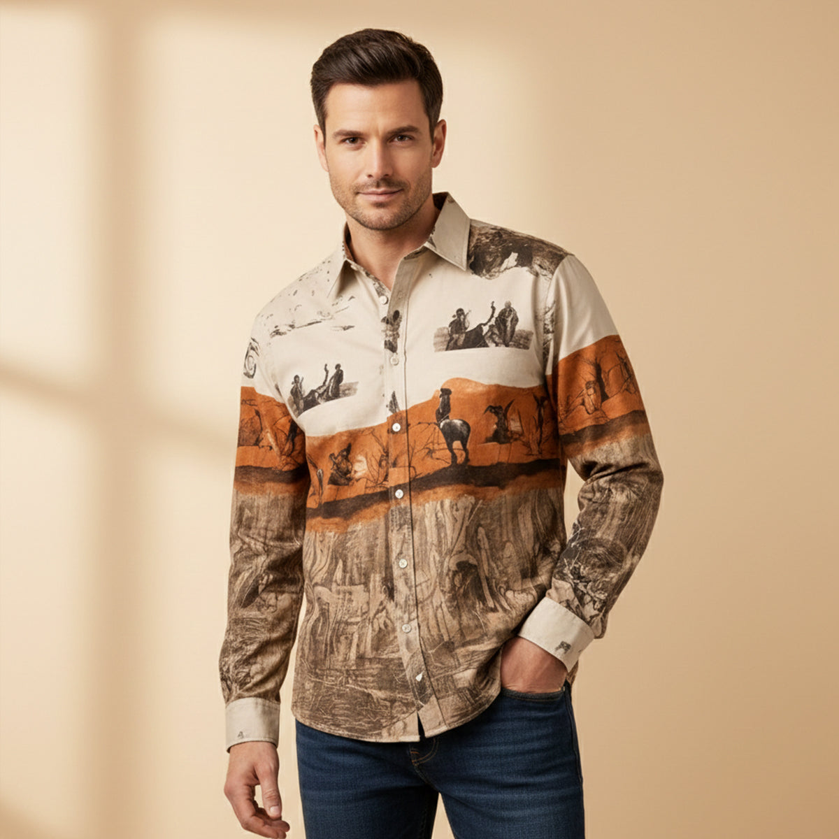 The Linfield Men’s Two Tone Patchwork Western Trendy Denim Shirt