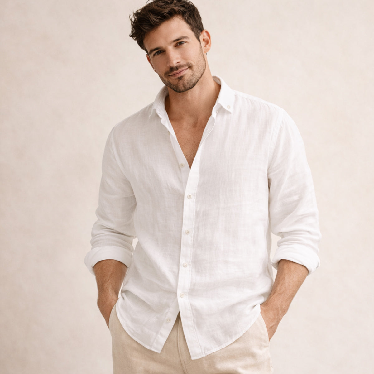 The Silverlake Men’s Cotton Linen Button Up Beach Shirt