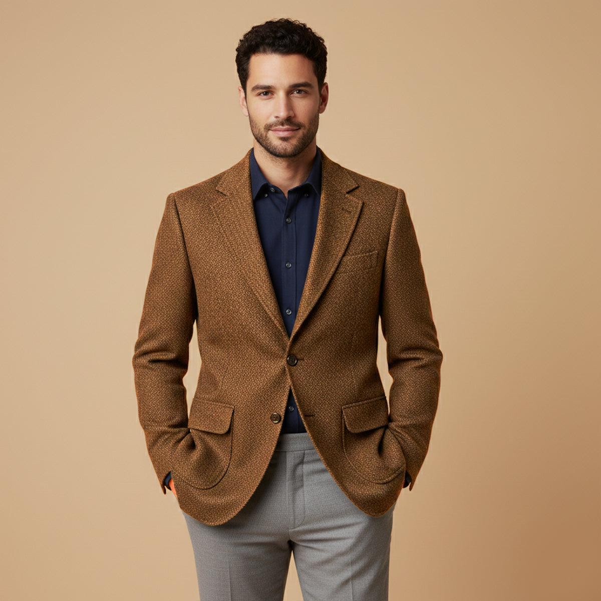 The Genoa Men’s Single Breasted Fishbone Tweed Blazer Jacket