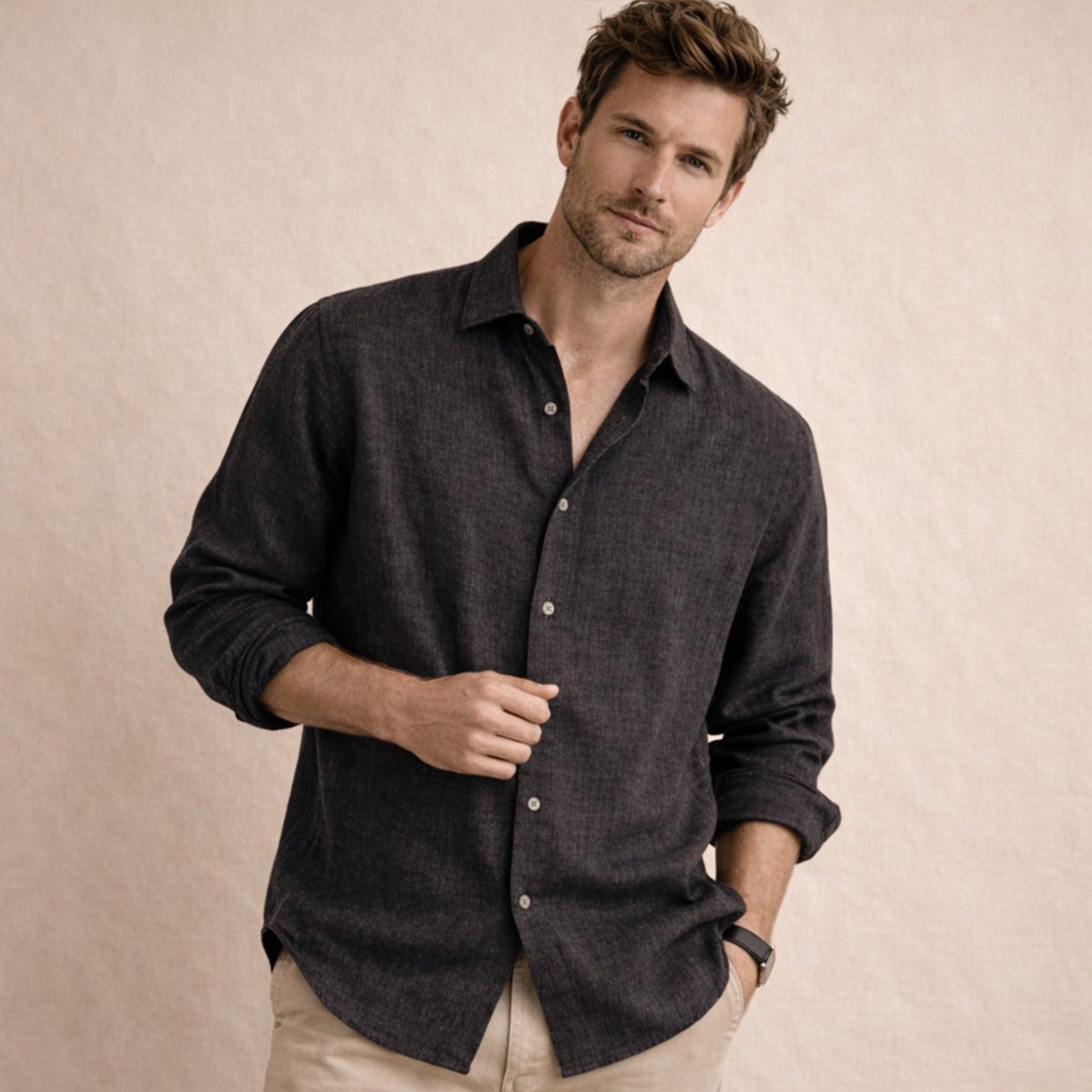 The Meadowfall Men’s Casual Loose Fit Linen Button Up Shirt