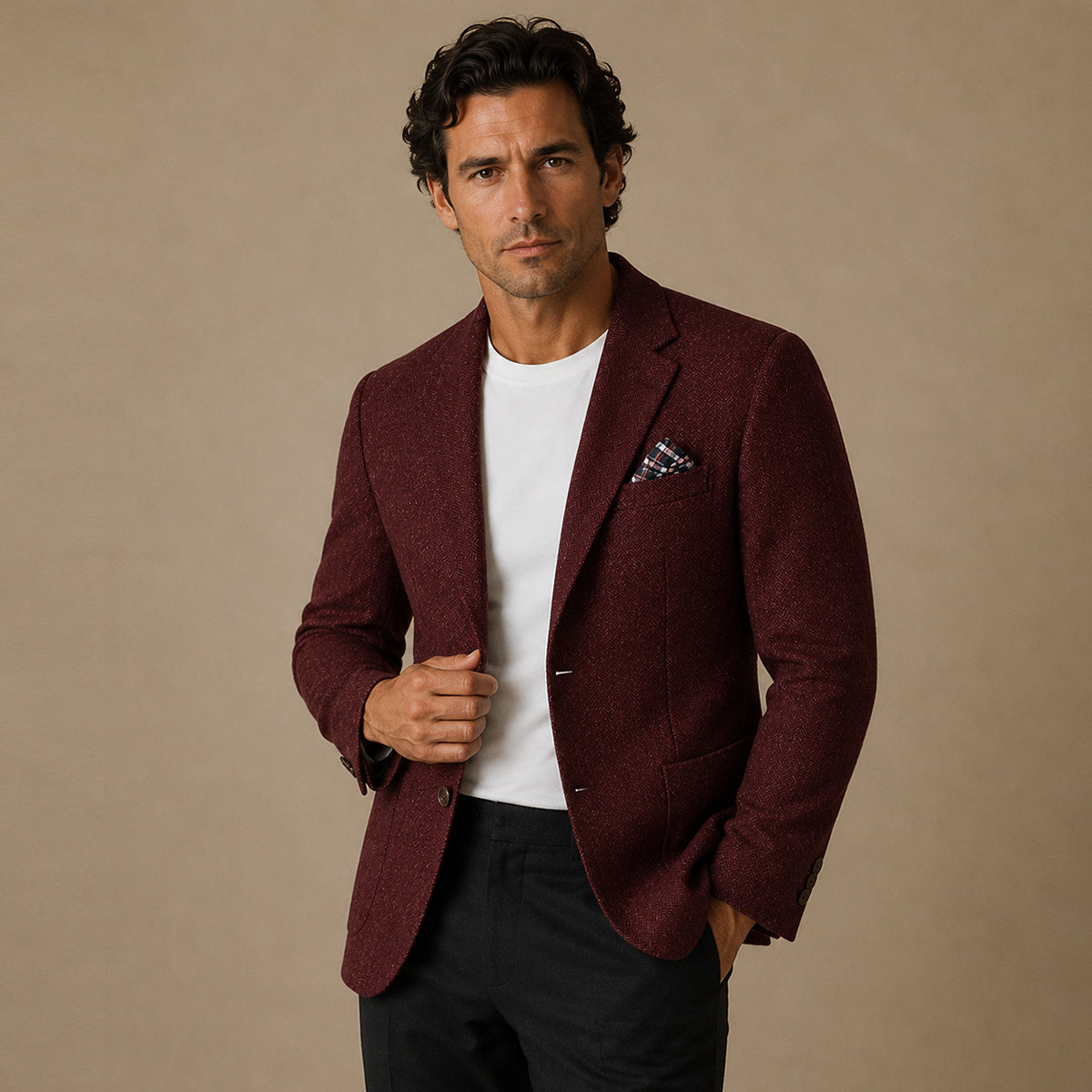 The Domaso Men’s Business Herringbone Single Breasted Wool Tweed Blazer