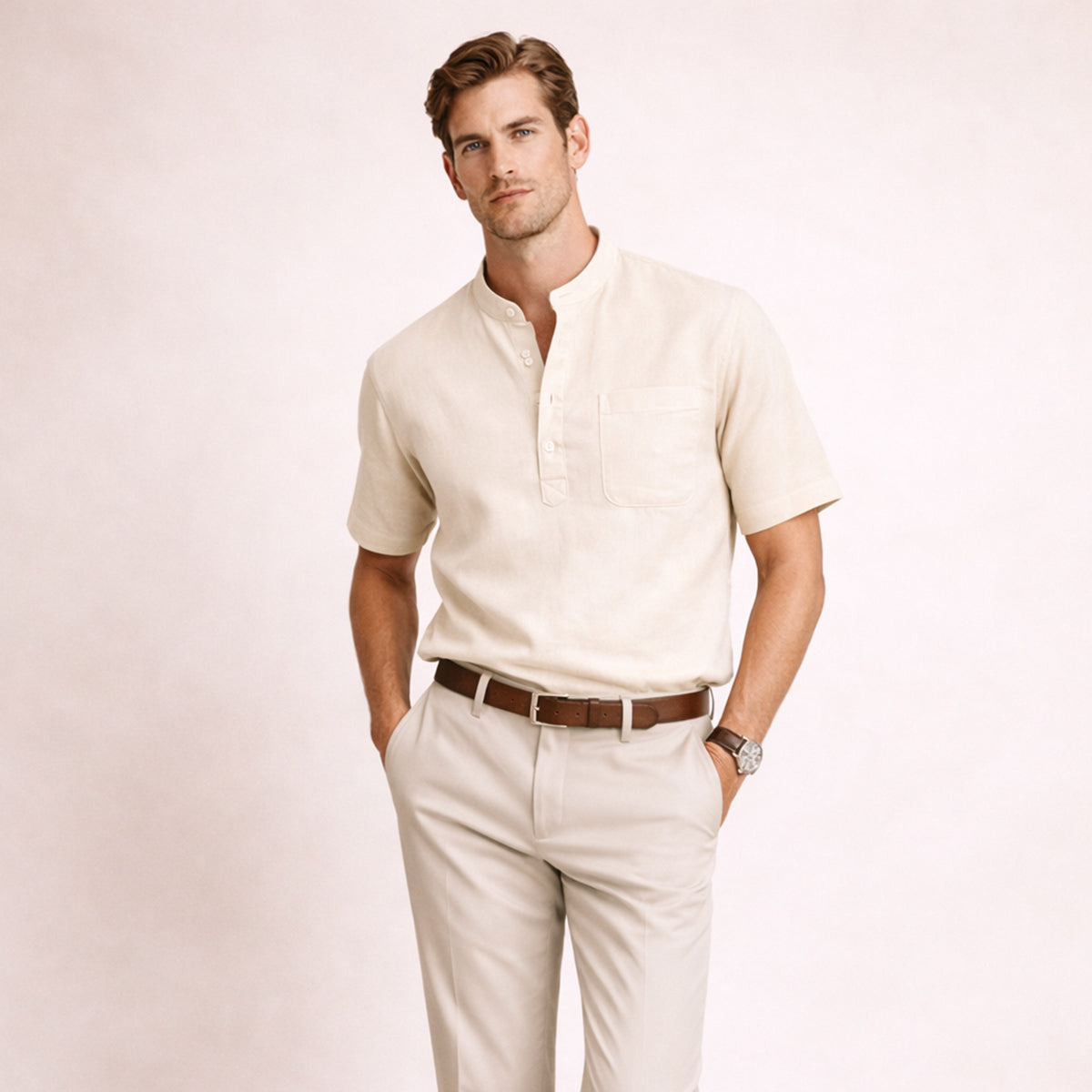 The Brookland Park Men’s Lightweight Cotton Linen Henley T Shirt