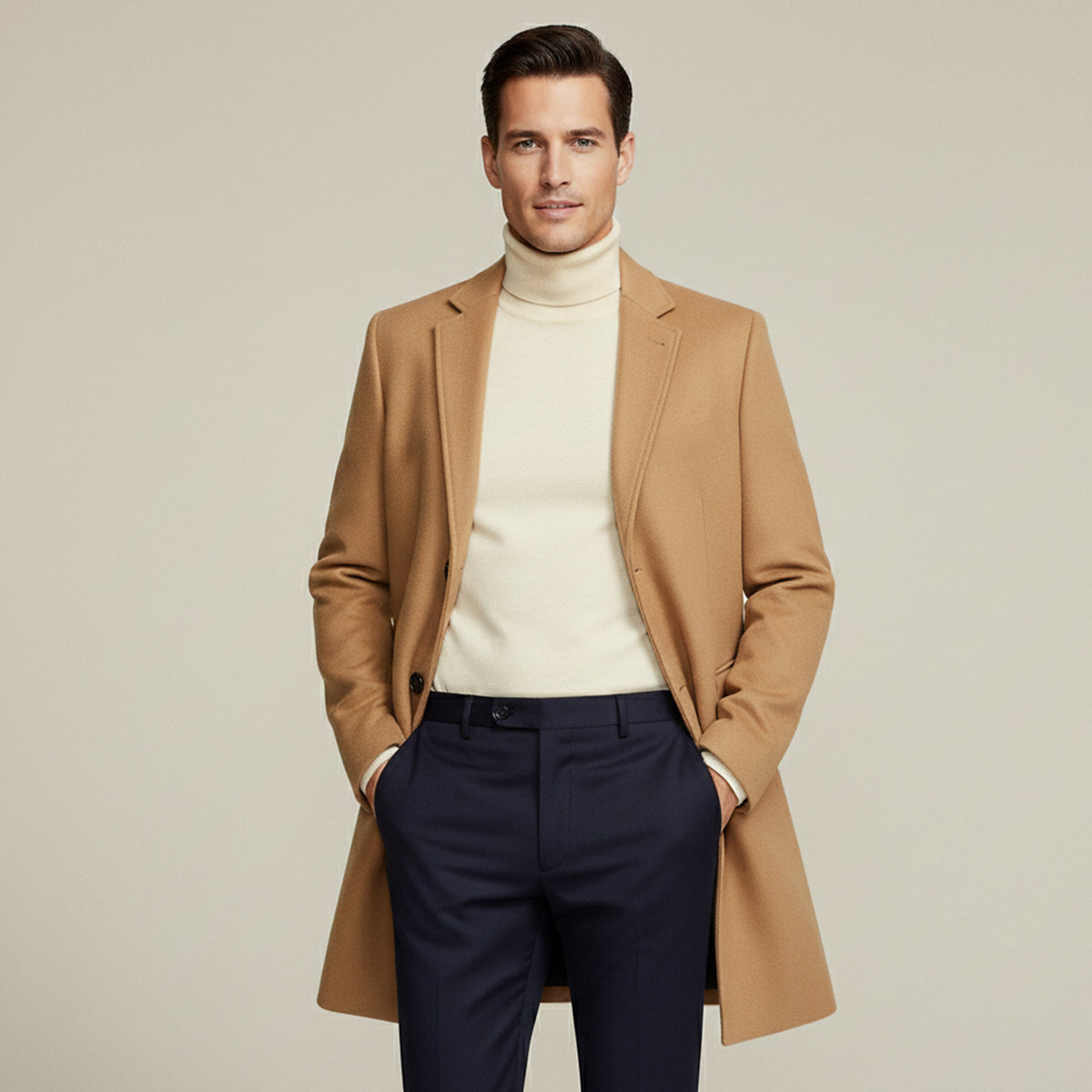 The Paignton Men's Elegant Minimal Camel Single Breasted Wool Coat