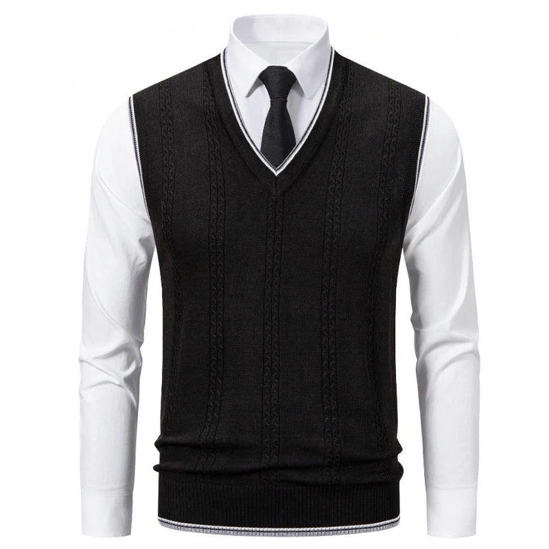 The Calabasas Men’s V Neck Cable Knit Sweater Vest