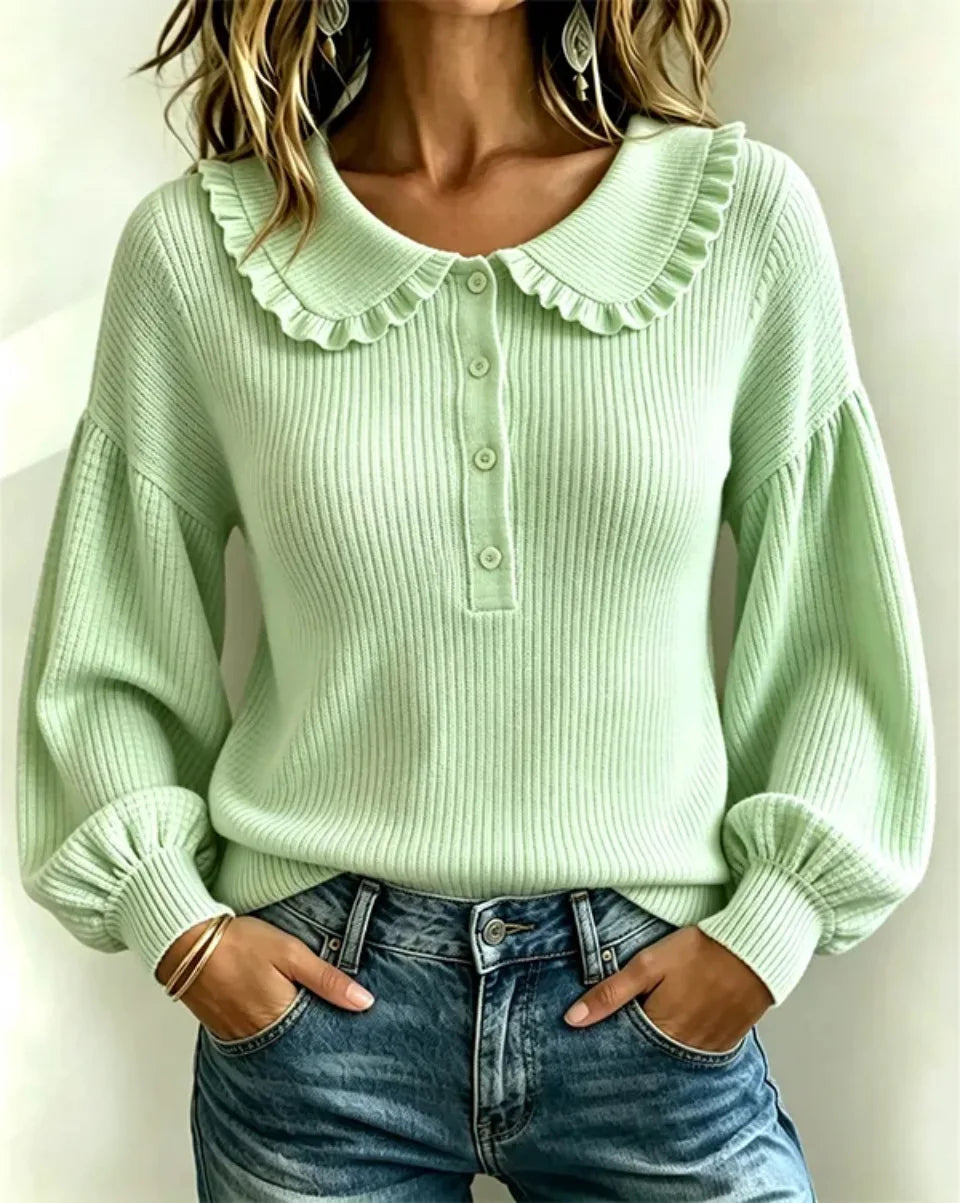 Women’s Button Front Collar Ribbed Sweater