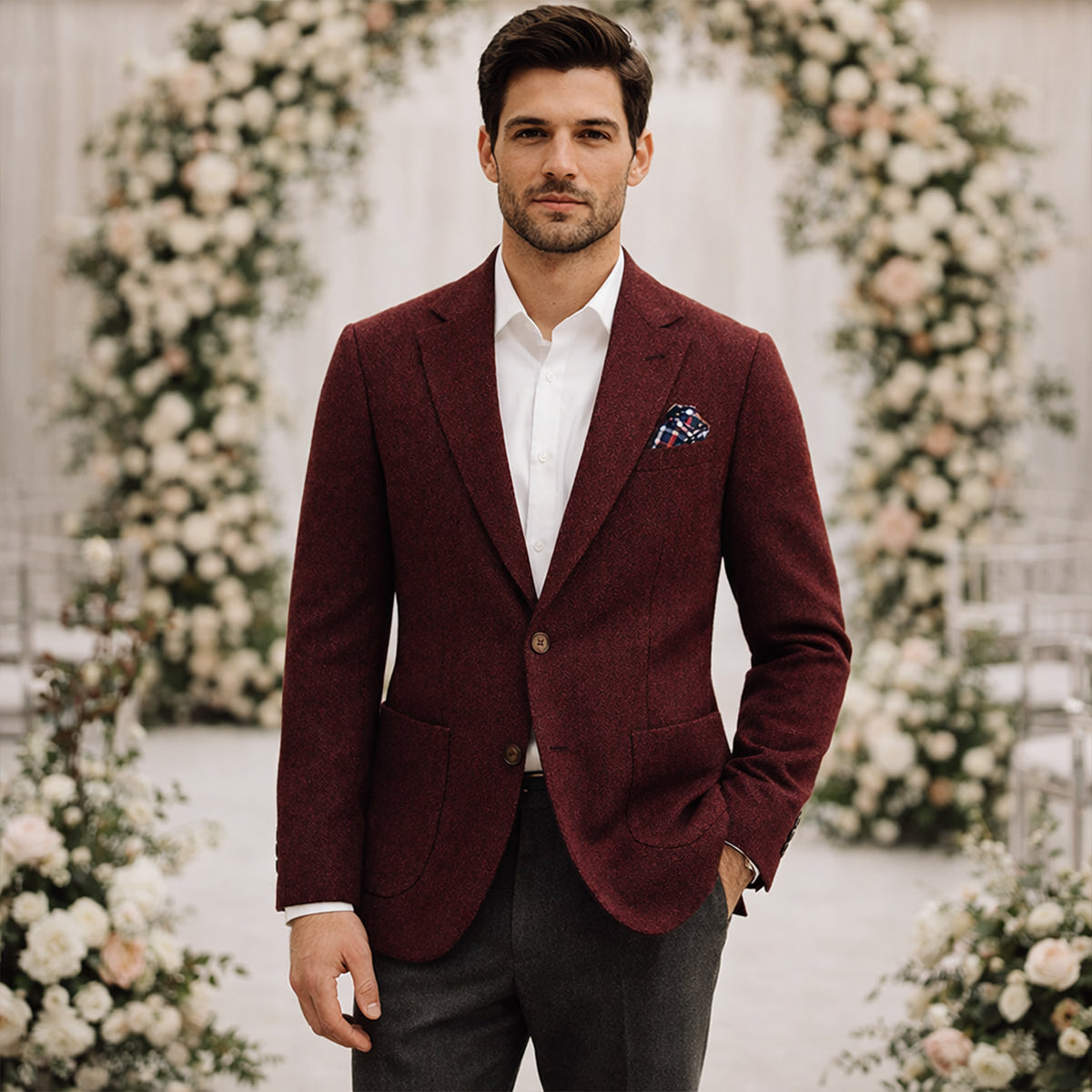 The Domaso Men’s Business Herringbone Single Breasted Wool Tweed Blazer - Wedding Guest