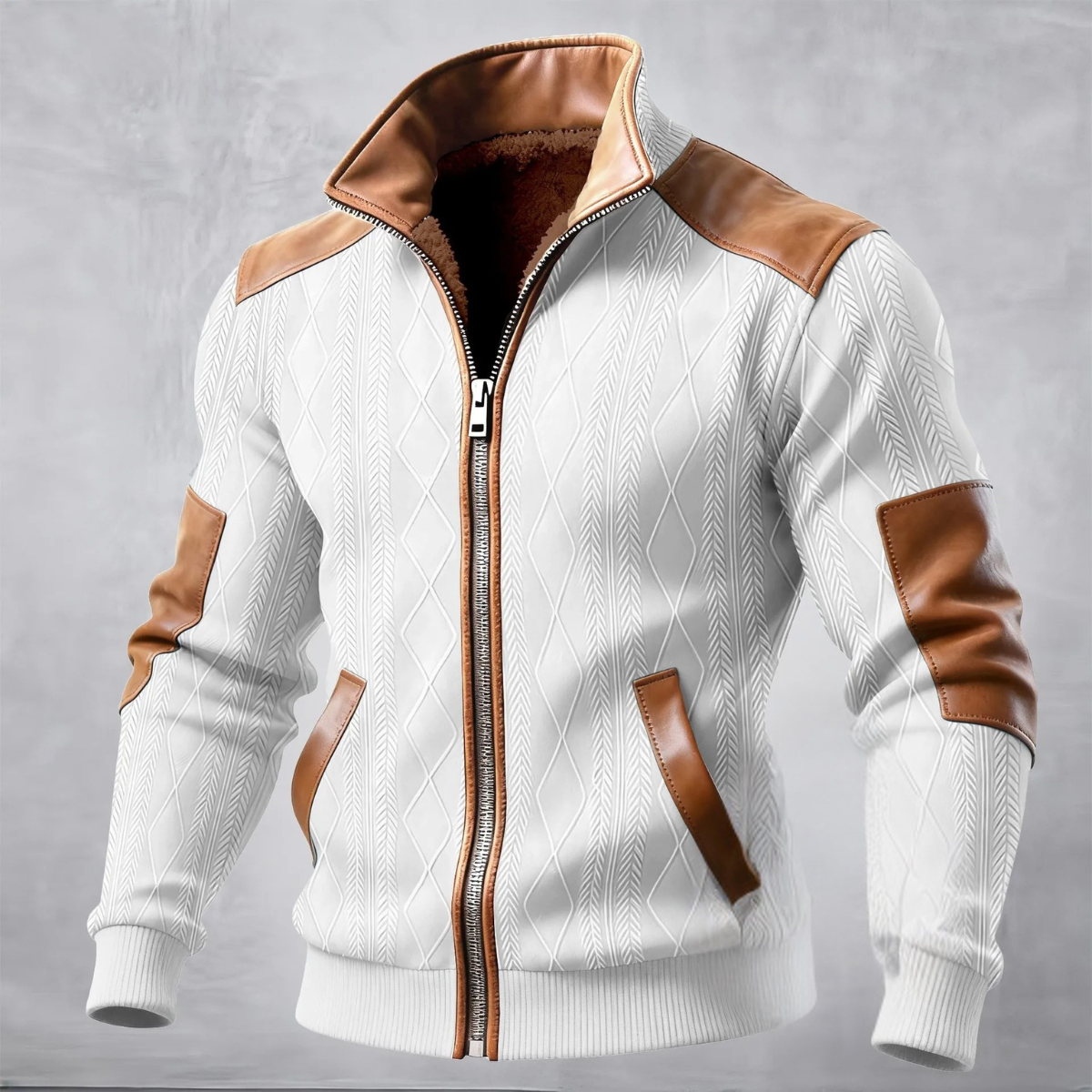 The Glenmeadow Men's Warm Fleece Lined Cable Knit Zip Up Sweater Jacket