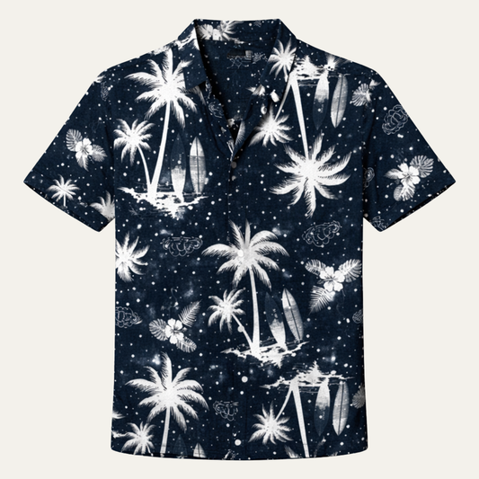 The Ridgewind Men’s Retro Tropical Coconut Print Hawaiian Beach Shirt
