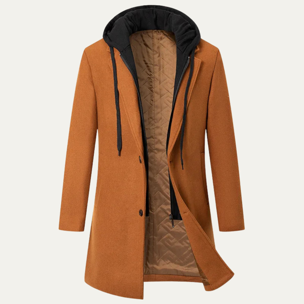 The Arundel Men's Hooded Wool Overcoat with Quilted Lining