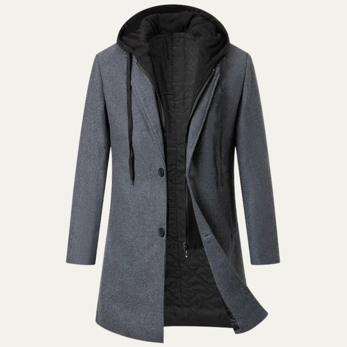 The Arundel Men's Hooded Wool Overcoat with Quilted Lining