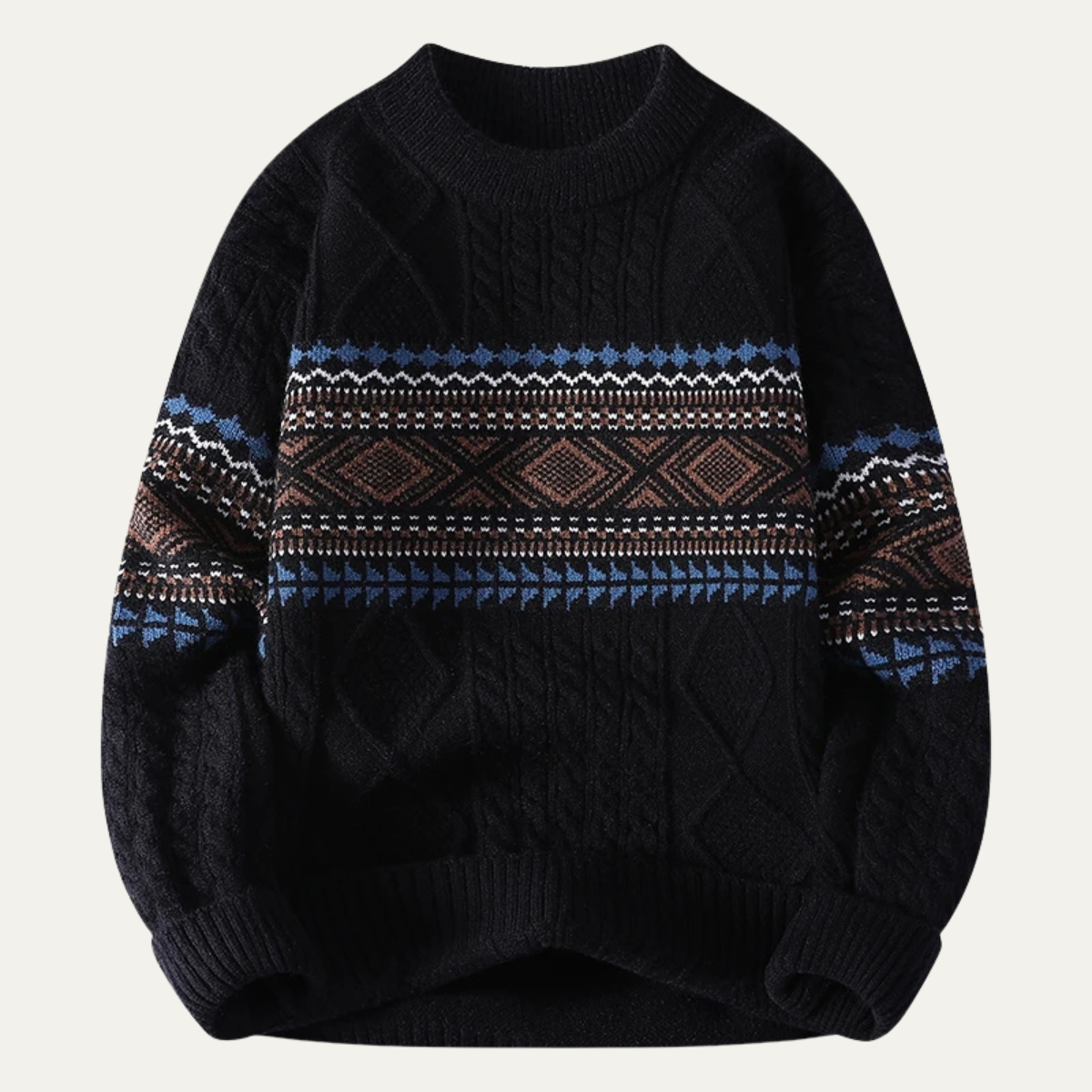 The Crestmoor Men’s Knit Warm Crewneck Sweater with Nordic Pattern